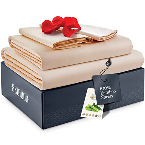 Belador Viscose Bamboo Sheets Cali King - Silky Luxury Bed Sheets Cooling Sheets Set - Soft Satin Bed Sheet Set- 16 Inch Deep Pocket - Hotel Sheets Bedding Set Flat Sheet + Fitted Sheet + 2 Pillowcase #TOP9