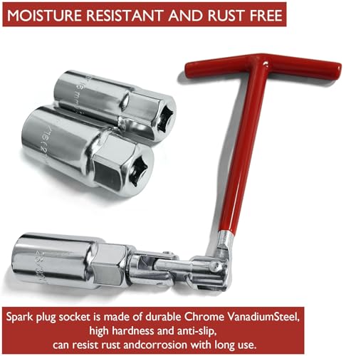QQdou Zündkerzenschlüssel Set,16mm, 18mm, 21mm Universal 4-teilig, T-förmig Autozündkerzenschlüssel, Zündkerzenentferner-Werkzeug, Motorrad Werkzeug