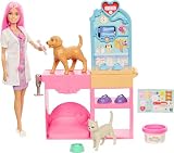 Barbie Profissões Conjunto de Brinquedo Veterinária com Animais de Estimação e Acessórios para crianças a partir de 4 anos