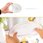 700 Piece Dinnerware Set for Wedding & Party,100 Guest RimPlastic Plates,100 Plastic Silverware,100 Cups,100 Linen Like Napkins (Gold) (Gold)
