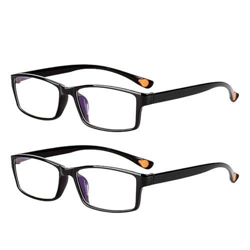 2 Pack Reading Glasses for Men and women, Blue Light Blocking Computer Readers,Black rectangular frame arm spring hinge,Anti Eyestrain/Glare（150/200/250 Magnification Strength） (Black, 2, Dioptres)