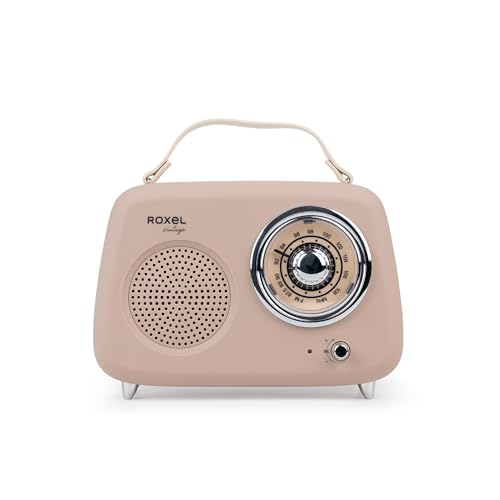 Roxel RFM01 Retro FM Radio Party speaker Timeless Design Superior Sound FM Radio MP3 Playback & Wireless BT Streaming Perfect as a Gift (Cream)