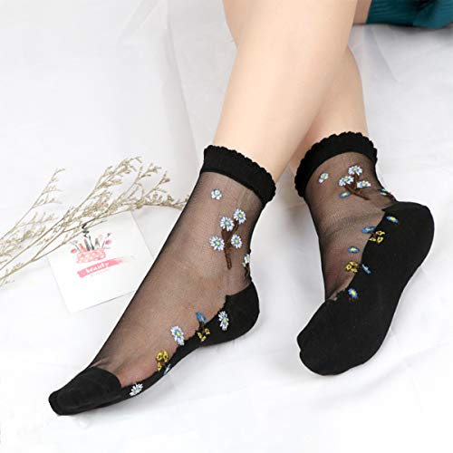 Image of DXYAKY Sheer Mesh Transparent Socks for Women Ultra-thin Lace Fishnet See Through Ankle Novelty Casual Floral Socks