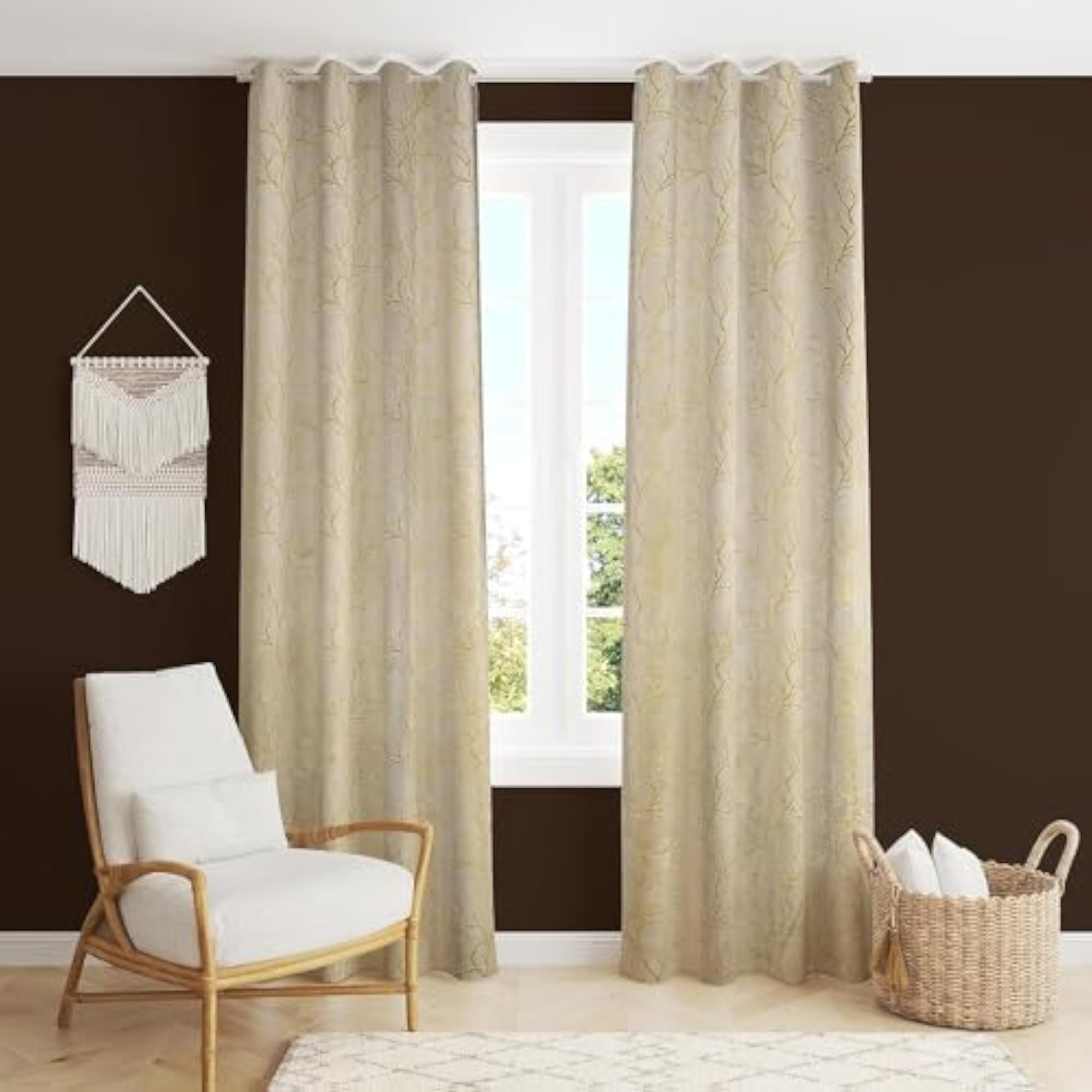 Velvet Curtains with Gold Branch Pattern