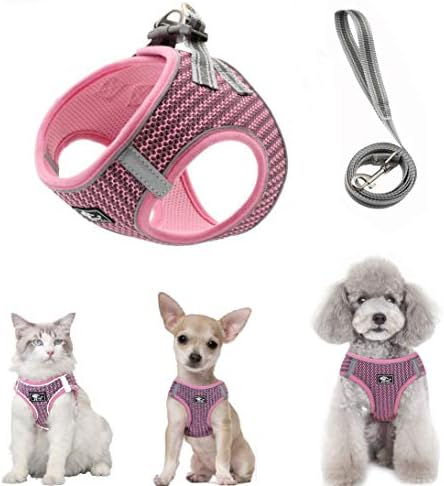 Kismaple Dog Vest Harness Air-Mesh Breathable Reflective Dog Harness and Leash Set No-Pull Step-in Harness Soft Padded Vest for Small Medium Dogs/Cats Harness (XL, Pink)