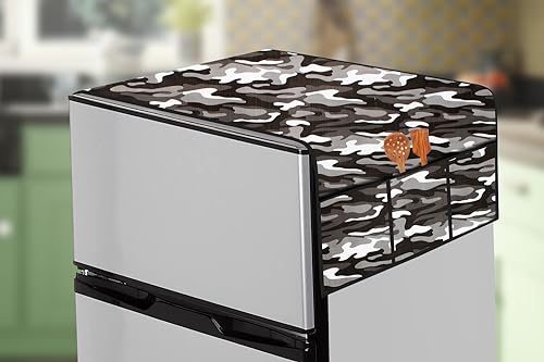 Image of The Furnishing Tree Fridge Top Cover Compatible for Samsung RR23C2F35DX /HL, 215 LTR WxL 71x109 in CM Camouflage Pattern Grey