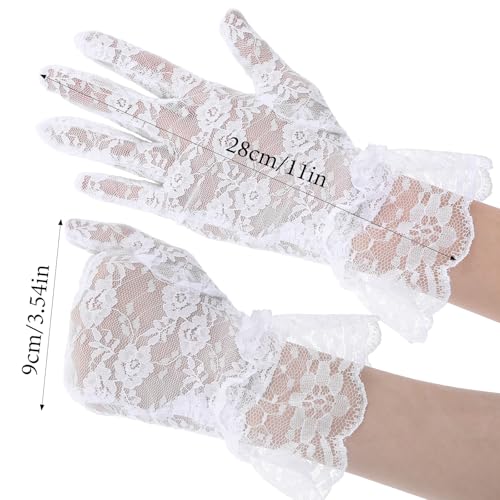 2 Pair Black/White Lace Gloves, Elegant Short Lace Tea Party Gloves Formal Wedding Bridal Mesh Glove for Women Girls3