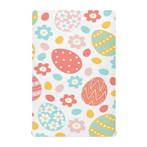 Moudou Easter Eggs Playard Sheet for Boy Girls, Soft Breathable Fitted Toddler Sheet for Standard Playard Bed Mattress, 39 x 27 x 5 Inch