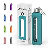 Glass Water Bottles with Times to Drink 32 Oz Water Bottle with Silicone Sleeve Motivational Water...