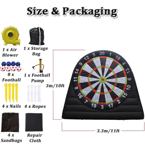 VFMVOYNZ Aufblasbare Fußball-Dartscheibe, tragbare Fußball-Trainingshilfe mit Gebläse und 8 aufblasbaren Bällen für Outdoor-Sportspiele und Kick-Dartboard-Spiele, Selbstklebende Darts – Bild 7