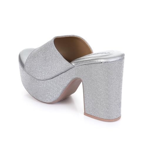 Image of Women's Glitter Block Heel Platform Sandals, Open Toe High Heels