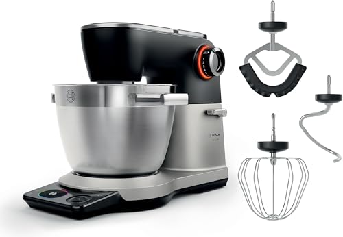 Bosch MUMS8ZS00 - Procesador de alimentos con escala serie 8, 1800 W, cuenco mezclador de acero inoxidable de 6 L, juego profesional de pastelería, 7 niveles, sistema de agitación 3D, carcasa metálica