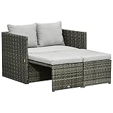 REKONFIGURIERBARES DESIGN: Dieses 4-teilige Outdoor-Rattan-Multifunktional Sofaset wird mit einer langen Bank, zwei Fußhockern und einem Bar-Couchtisch geliefert. Wenn der Fußhocker unter dem Tisch platziert wird, kann er als Ablage genutzt werden und bietet stilvolles und erschwingliches Freizeit.