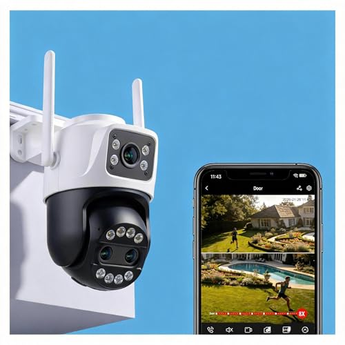 Image of Outdoor Camera Wired 3 Lens, 32GB Local Storage, 8X Hybrid Zoom, WiFi Security Cameras 24 /7 Recording, Pan /Tilt 360 View Auto Tracking, Free AI Detection, Color Night Vision, 2 Way Talk
