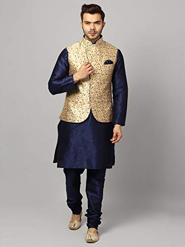 Image of Uri and MacKenzie Men's Silk Blend Kurta Churidar Pyjama with Stylish Nehru Jacket