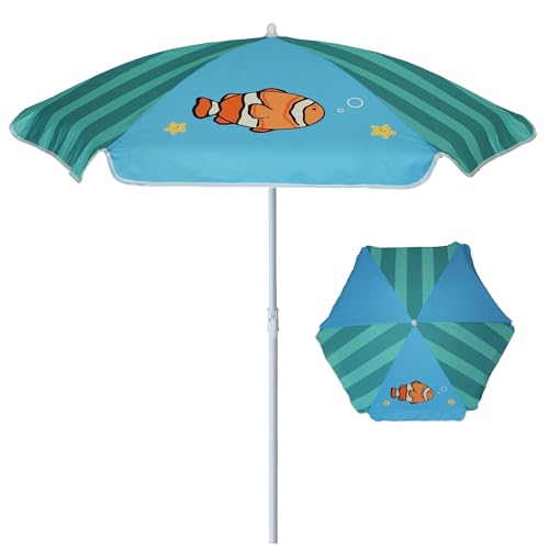 Image of AMMSUN 5ft Seaside Umbrella for Sand Box Water Table - Kids Durable Umbrellas for children Picnic Beach Camping Garden Outdoor Play Shade Green Clownfish