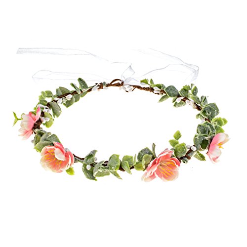 Love Sweety Succulent Flower Crown Eucalyptus Halo Wedding Floral Headband Photo Prop (W-Pink Sakura)