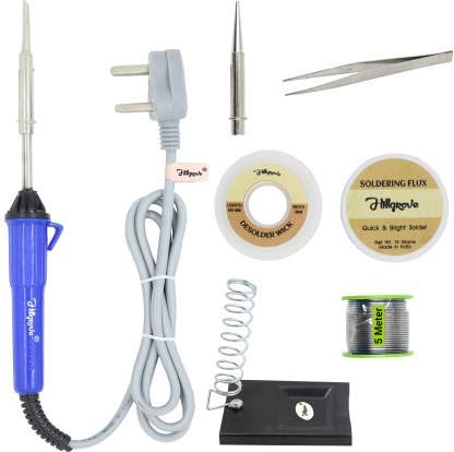 Hillgrove 7in1 25W Soldering Iron Kit | 5 Meter Soldering Wire | Pointed Bit | Soldering Flux | Stand | Wick | Tweezer 25 W Simple (Flat, Pointed Tip) (B07ZHRQYNS) Amazon Price History, Amazon Price Tracker