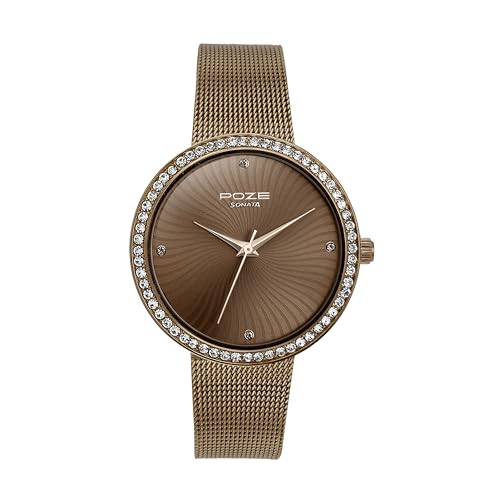 Sonata Poze Quartz Analog Brown Dial Mesh Strap Watch for Women-SP80067QM01W (B0CXDR97QY) Amazon Price History, Amazon Price Tracker