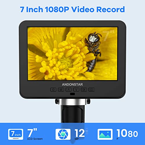 Image of Andonstar AD246P 1000X Digital Microscope, 3 Lens 7 inch LCD, Black LED, Metal and Plastic, For Biological, PCB Soldering, Phone Watch Repairing, 32G SD Card