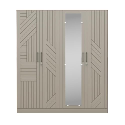 Image of Wakefit Tyrian Plus 4 Door with 4 Shelves 2 Drawers 2 Hanging Areas 1 Mirror SH2-Carcass: Columbian Walnut Shutter: Creamy Brown