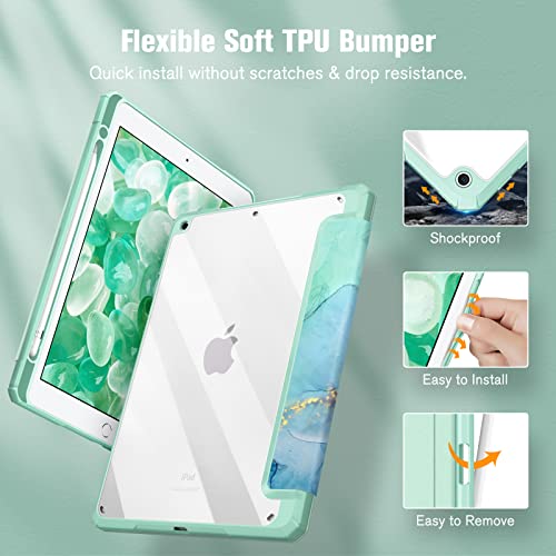 FINTIE Hybrid Case Compatible with iPad 9th / 8th / 7th Generation (2021/2020/2019) 10.2 inch - Shockproof Cover with Clear Back Shell w/Pencil Holder, Auto Wake/Sleep, Emerald Marble - Image 4