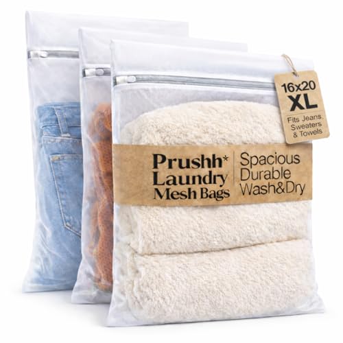 Prushh 3Pc Spacious Durable Mesh Laundry Bags (16x20 Inches) Protects Delicates, Fine Mesh for...
