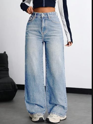 Image of KOTTY Women's High Rise Wide Leg Denim Jeans | Relaxed Fit Casual Everyday Jeans for Women