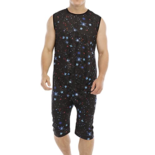 Mono cómodo de Primavera y Verano para Hombre, Top sin Mangas, Pantalones Cortos, Ropa de casa Transpirable Estampada_1