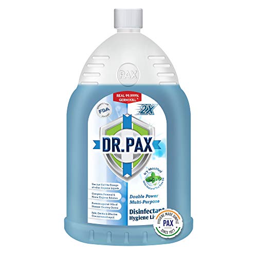 Dr Pax Double Power Hygiene Disinfectant Liquid 1L | Premium Super Concentrated Multi-Use Antibacterial Cleaner with Essential Oils | Safe for Homes, Offices, Clinics -Icy Menthol