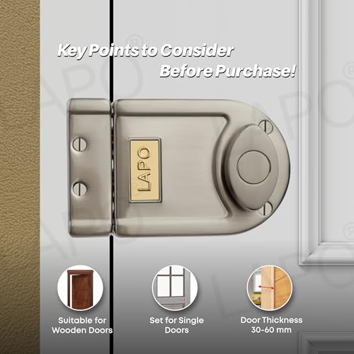 Image of LAPO Main Door Tri-Bolt Deadbolt Lock, Premium Satin Matt Finish,Heavy Duty Wooden Door Lock with Fixed Cylinder&4 Brass Keys,Suitable for Inside&Outside Opening,High Security for Home,Office & Hotel
