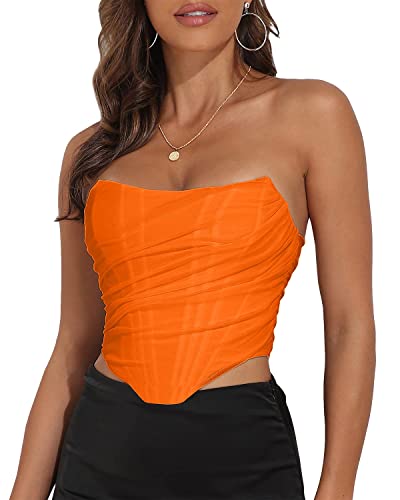Image of Modegal Women's Strapless Boned Mesh Bustier Corset Bodyshaper Crop Top | Vintage Backless Bustier Zip Back Corset Bodyshaper Crop Top