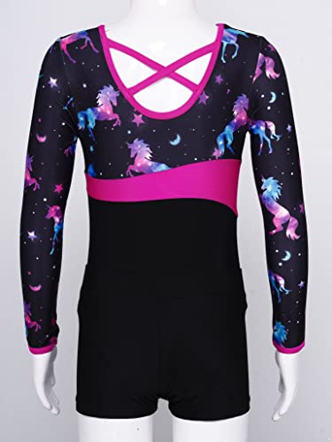 Kids Girls 2Pcs Long Sleeve Gymnastics Dance Outfit Leotard with Shorts Biketard Unitard Tracksuit4