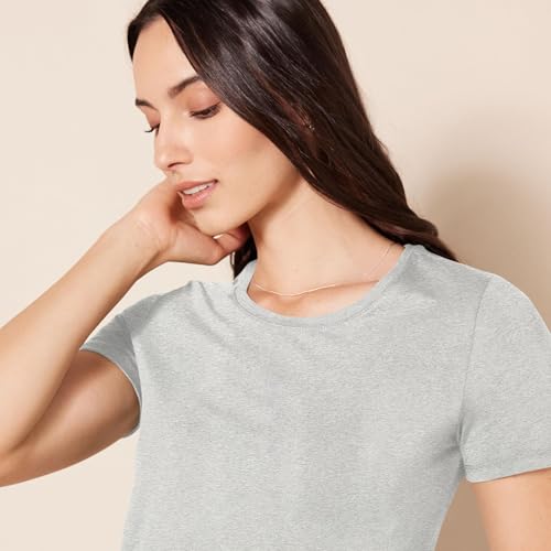 Amazon Essentials Camiseta de Manga Corta con Cuello Redondo y Corte Recto Mujer, Pack de 2, Carbón Mezcla/Gris Claro Mezcla, M