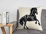 Housse De Coussin Cheval Frison Blanc Noir Liberté Conscient Mode Équestre Coloré, Imprimé Taies d'oreiller Durable Taie Oreiller pour Décoration Chaise Voiture 45X45Cn