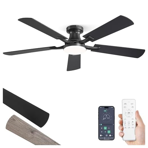 ZMISHIBO 52 Inch Ceiling Fan with Light, App&Remote Control, Flush Mount Low Profile, Dimmable 20W LED Light, Quiet Reversible Motor for Bedroom, Living Room, Apartment, Black