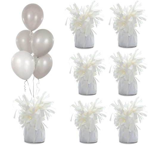 Moretreat Aluminum Foil Balloon Weights for Parties (6 pcs) - 0.31lb (140g) Each - Premium Balloon Anchors for Birthday Wedding Dinner Indoor & Outdoor Decorations(White 6pcs)