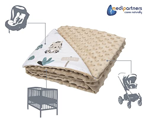 Medi Partners Baby Blanket Newborn Pram Soft 100% Cotton 75x100 Cot Toddler Comfort universal Cuddly Fluffy Crawling Plush bilateral Blankets (Mint zoo with beige Plush) - Image 4