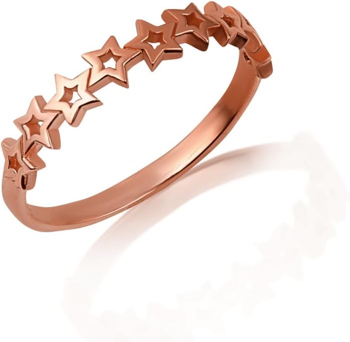 10K Yellow, White, and Rose Gold 1.5 mm Cluster Of Gold Open Stars In A Row Celestial Band Statement Ring for Women, Available in Sizes 4-12