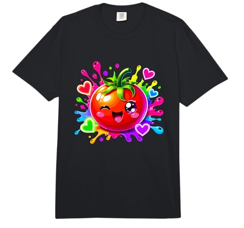 Cute Tomato Kawaii Cartoon Happy Veggie Hearts Splash Comfort Colors Adult Heavyweight T-Shirt