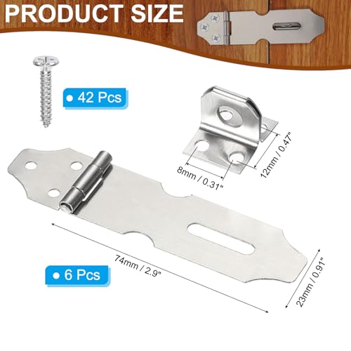Image of PATIKIL Door Lock Hasp Latch 2.9 Inch, 6 Pcs Stainless Steel Safety Hasp Lock Clasp Hinge Packlock with Screws for Door Gate Cabinet Closets, Silver