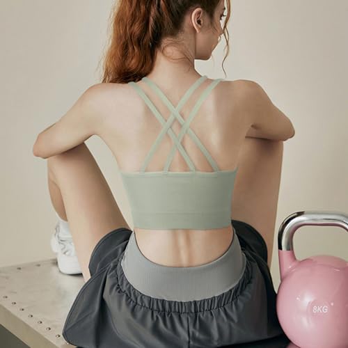 Image of WOYYHO Cross Back Sports Bra for Women Padded Medium Support Workout Bra | 3 Pack, Strappy, Removable Pads, Soft, Spaghetti Strap, Moisture-Wicking, Seamless, for Athletic Yoga Gym Fitness Daily