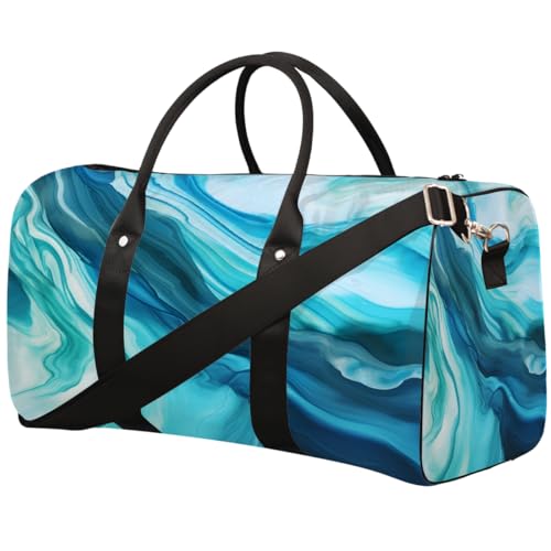 Abstract Blue Green Marble Pattern Travel Duffel Bag Sports Tote Gym Bag Waterproof Tear-Resistant Carry On Overnight Bag Foldable Weekender Bag for Gym Travel Getaway Beach Sports