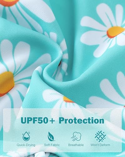 Image of Renotemy Baby Girls Swimsuit Drawstring Zip Bathing Suit Long Sleeve One-Piece Rash Guard Swimwear with Hat for Infant Girl