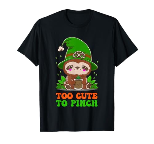 Too Cute to Pinch St Patricks Day Sloth Gnome Leprechaun T-Shirt