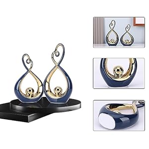 Blue Decor Accent, Porcelain Art Mid Century Modern Blue and Gold Decorations & Navy Blue Centerpieces for Tables, Abstract Ceramic Statue Sculpture - For Coffee Table Bookshelf Tv Stand Centerpieces Blue Decor Accent Porcelain Art Mid Century Modern Blue and Gold Decorations Navy Blue Centerpieces for Tables Abstract Ceramic Statue Sculpture For Coffee Table Bookshelf Tv Stand Centerpieces