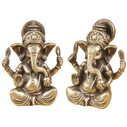 Yahu Lando Brass Ganesha Statue,Brass Ganesha Figurine Decorative,Miniature Hindu Deity FigurineProduct Description,1.85" Hindu Elephant God Sculpture, Diwali Decor & Gift（2pcs）