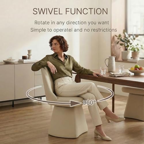 Image of KISLOT Swivel Dining Chairs Set of 2, Upholstered Mid Century Modern Deskchair with High Back, Faux Leather Kitchen Chairs for Dining Room, Bedroom, Dressing Room, Cream
