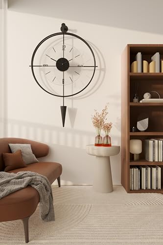 Image of Lavipen Black Wall Clocks for Living Room, 50cm Large Modern Silent Wall Clock, Gold Clock with No Ticking, Scandinavian Design with Sweep Movement, for Home Decor (Black)