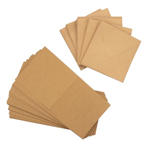 Crafter’s Companion - 5 x 5 Kraft Card & Envelopes- Pack of 100 - Includes 50 Kraft Card Blanks & 50 Matching Envelopes - Great for a Variety of Occasions